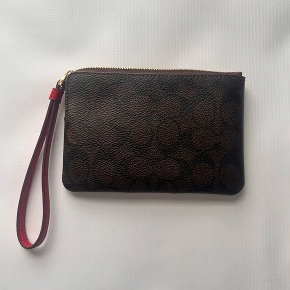 Coach Walnut and Bold Red Zip Wristlet NWT - Picture 3 of 6